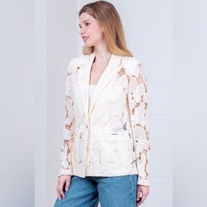 Seashell Lace Blazer Jacket with Gold Shell Button - Taelynn